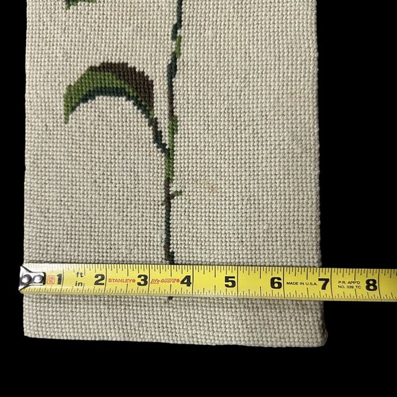 Vintage Needlepoint Rose Wall Art Panel Green Red Pink Flower Handmade Decor - Picture 8 of 8